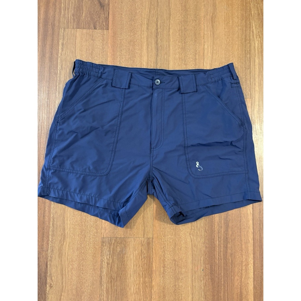 Hook & Tackle Fishing Shorts Men's 40 Navy Blue Stretch Nylon 5" Inseam